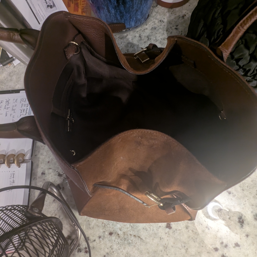 Brown Leather Satchel with Classic Dome Shape - Picture 6 of 9